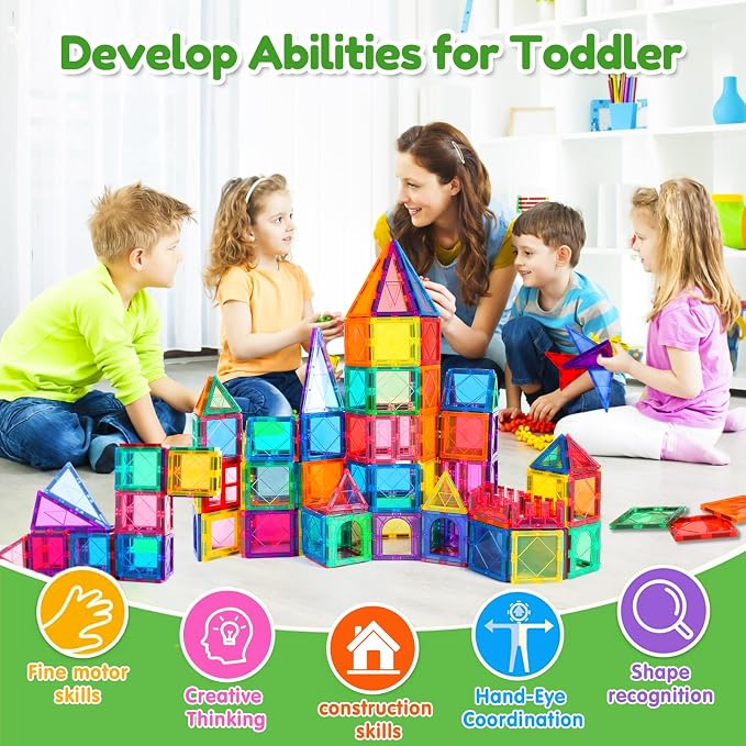 NVHH Magnetic Tiles for Kids Ages 3-5 4-8, Magnetic Building Blocks Toys for 3+ Year Old Boys Girls Toddlers,Colorful Preschool Educational STEM Learning Construction Stacking Christmas Birthday Gifts