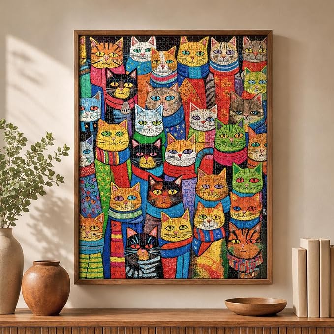 Cross & Glory 1000 Piece Jigsaw Puzzles for Adults — Cozy Cats & Colorful Scarves │ Whimsical Cat Puzzle │ Satin Finish │ Ages 14+
