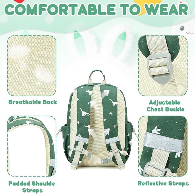 CAMTOP Preschool Backpack for Kids Boys Girls Toddler Backpack Kindergarten School Bookbags for Age 3-8 (Green Dinosaur)