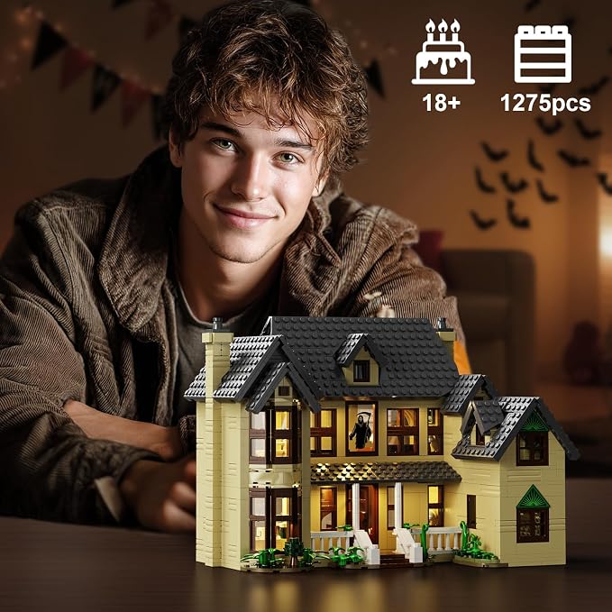 Horror House Building Block Set, Scary Movie Haunted House Model Compatible with Lego Horror House Building Toy, Halloween Decoration Gift for Man, Woman or Horror Film Fans 18+(1275Pcs)