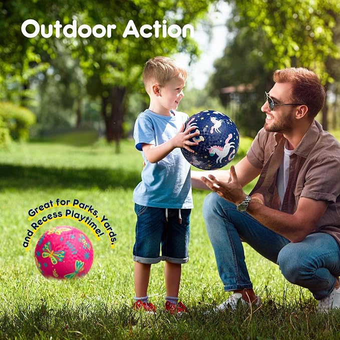 U&C Planet Playground Balls for Toddlers 1-3, 2 Pack 6 inch 8.5 inch Kickball for Kids Outdoor Indoor, Catoon Rubber Balls with Pump, Child Gift for Boys Girls 1-3 3-5 5-10
