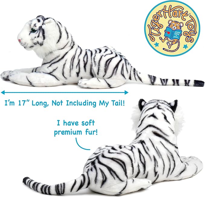 TigerHart Saphed The White Tiger - Squeeze Me! - 17 Inch Stuffed Animal Plush