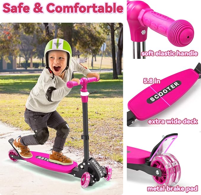 Scooter for Kids 3-12, Kid Scooters with Extra-Wide Deck, 165 lbs Capacity, 3 Wheel Kick Scooter with Lean to Steer, Height Adjustable Handlebar, Light Up Wheels for Stable Smooth Riding, Child Gift