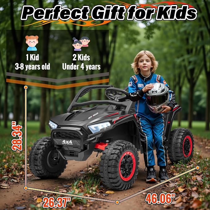 24V Ride on Car, 2 Seater XL 4X4 Off-Road UTV w/RMP2000W Powerful Motors, Remote Control, Bluetooth Music, LED Lights, 24 Volt Ride on Toys for Big Kids, Black
