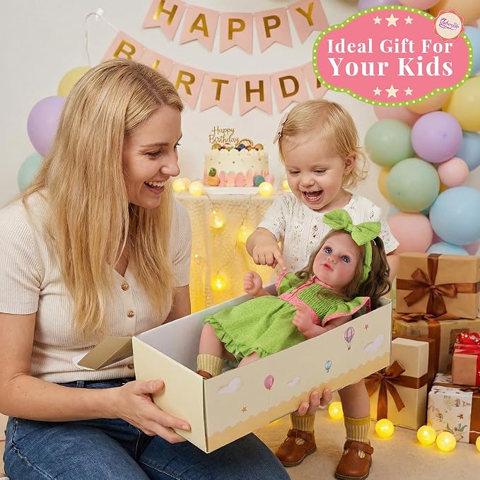 BABESIDE Lifelike Reborn Baby Dolls Dara - 20 Inch Realistic-Newborn Baby Doll Brown Hair Girl Handmade Real Life Baby Dolls with Clothes and Toy Accessories Gift for Kids Age 3+