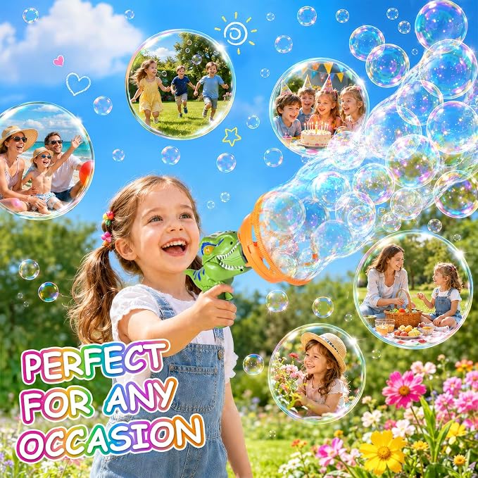 Dinosaur Shaped Bubble Gun for Kids - Blows Over 1000 Bubbles per Minute & Creates Giant Bubbles, Birthday, Christmas & Easter Gift for Boys & Girls Ages 3-9 (Green)
