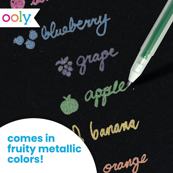 Ooly Yummy Yummy Scented Gel Pens Metallic Set of 6 - Fruity Scented Gel Ink Pens, Writes on Black Paper, 1.0mm Nib, Ages 3+