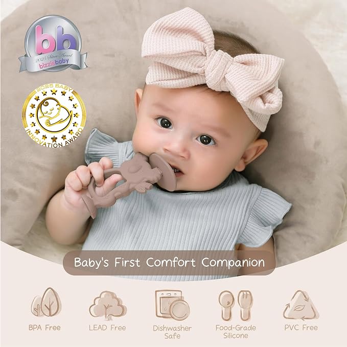 Moonkie Teething Toy, Safe & Easy to Hold BPA Free Silicone Teethers, 360° Baby Toothbrush with Suction Base, Teether Toys Best for Babies 6-12 Months (Koala Lunar Grey)