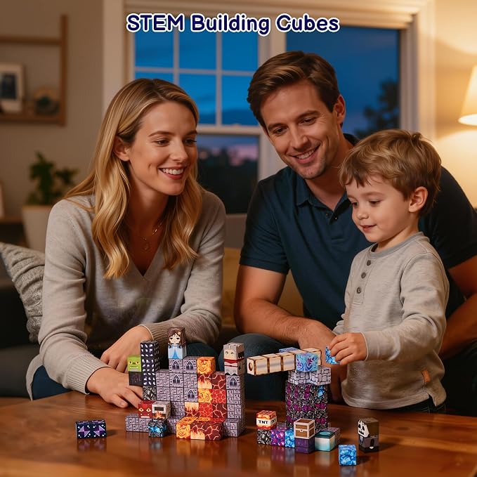 100PCS Magnetic Blocks, Magnetic Building Blocks Cubes Tiles, STEM Educational Stacking Magnets School Game Toys for Kid Ages 3 4 5 6 7 8 9 10 11 Birthday Party Supplies Gifts for Boys and Girls