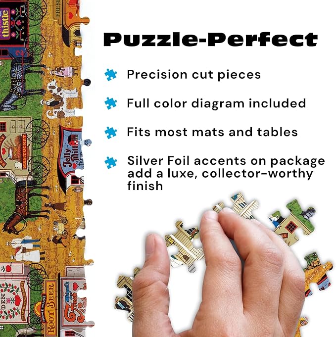 Buffalo Games Charles Wysocki Storin Up 1000 Piece Jigsaw Puzzle - Silver Select, 26.75 x 19.75 in, with Poster - 1000 Piece Puzzle for Adults - Americana Village Scene - Foil Accent Box