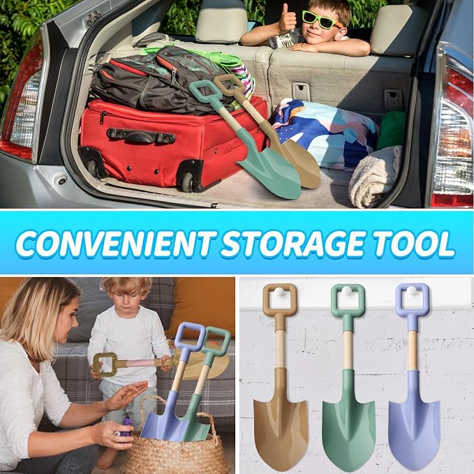 16" Beach Sand Shovels Toys for Kids, Jumbo Gardening Tool Kits, Sturdy Long Wooden Spade for Sand Snow Digging, ABS Plastic Scoops Gift for Summer Winter Camping Backyard Planting ( Avocado 3PCS )