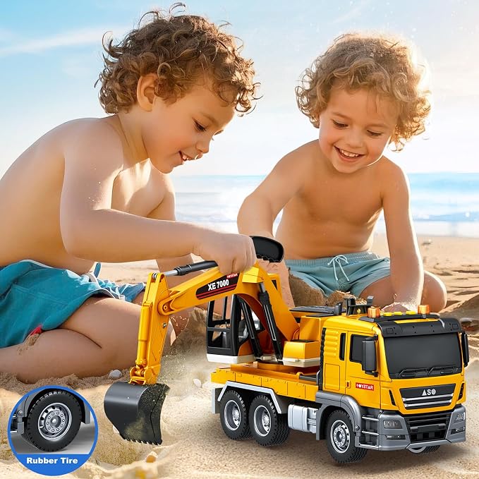 Bstoyder Kids Toys for 3 4 5 6 7 8 Years Old Boys, Large Excavator Truck Toy with Lights, Sounds, Toddler Friction Powered Truck Vehicle Toy for Boys Girls Christmas Birthday Gifts