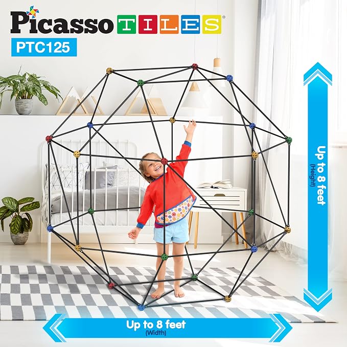 PicassoTiles Kids Fort Building Kit Playset 125 Piece Indoor and Outdoor Toy Set Fort Construction Builders Blocks Toys for Kids Boys Girls STEM Learning Castle System Tunnel Tent Rocket Pretend Play