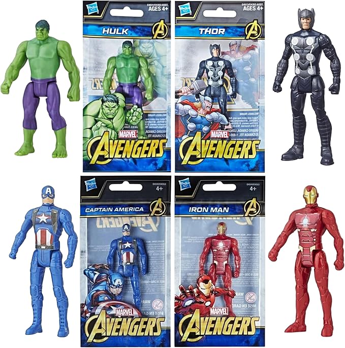 Toptoys2u Bargain Bundles Marvel-Avengers Miniature Articulated 9.5cm Toy Action Figures Bundle - Set of All 4 - Hulk, Thor, Captain America, & Iron Man