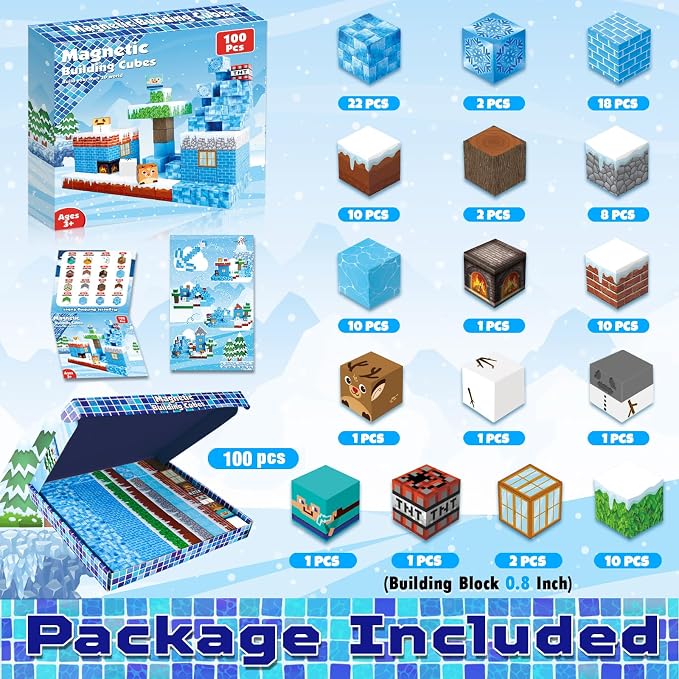 ToyUnited Magnetic Blocks - 100PCS Magnetic Building Blocks Glacier Castle, STEM Montessori Sensory Toys for Toddlers Kids Boys Girls Ages 3 4 5 6 7 8 9 10+ Holiday Birthday Gifts