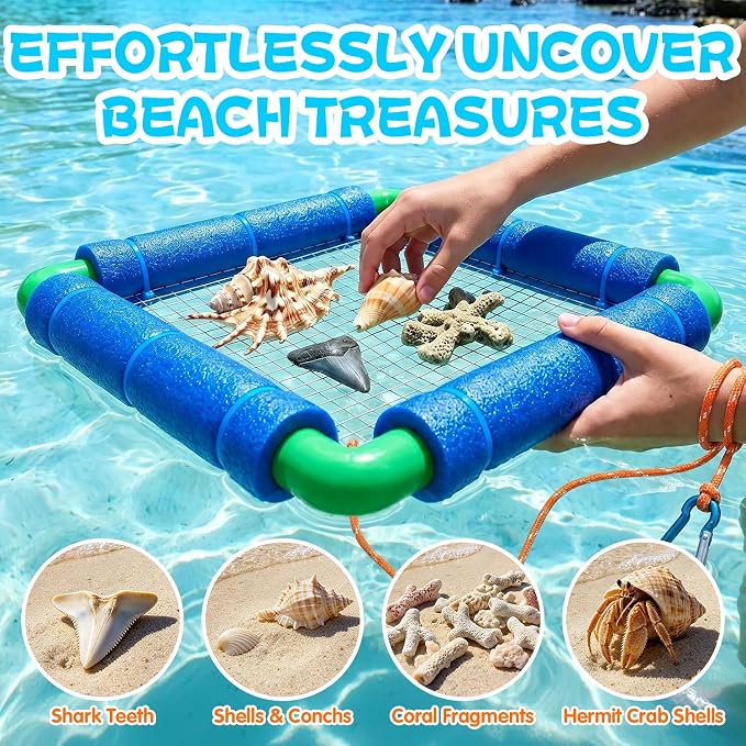 Floating Shark Tooth Sifter, Professional Stainless Steel Sand Sifter for Beach, Lightweight Shark Teeth Sifter for Fossil Hunting, Shelling & Beachcombing