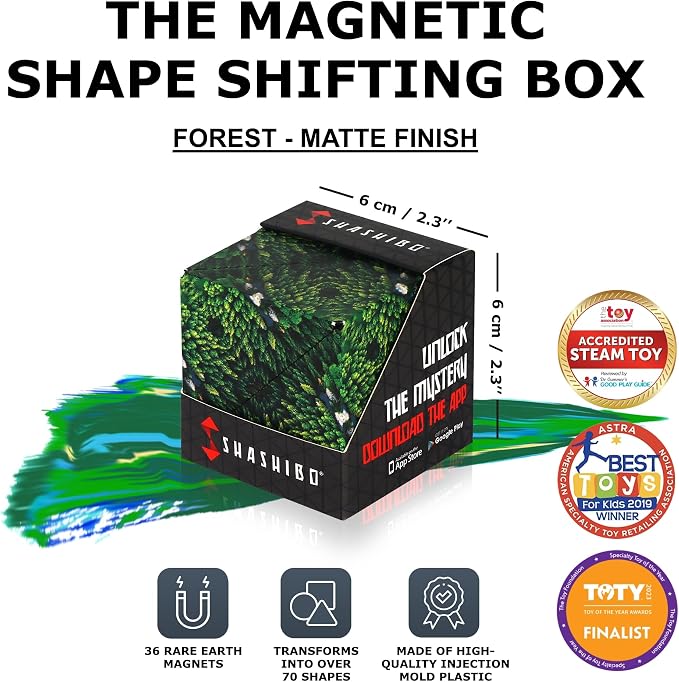 Shashibo Sensory Fidget Toy for Adults & Kids, Stress Relief Fidget Toy for Adults, Teens & Kids, Cool Fidget Toys for Desk, Classroom Must Have, Sensory Shape Shifting Cube, 100+ Possible Shapes