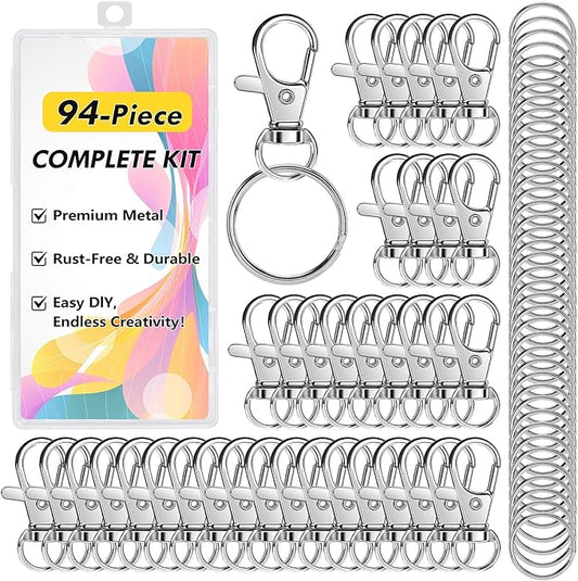Bonison 94pcs Keychain Making Kit with Lobster Claw Clasps & Key Rings - Keychain Clip with Key Ring Craft Supplies for DIY Keychains, Jewelry & Lanyard Projects