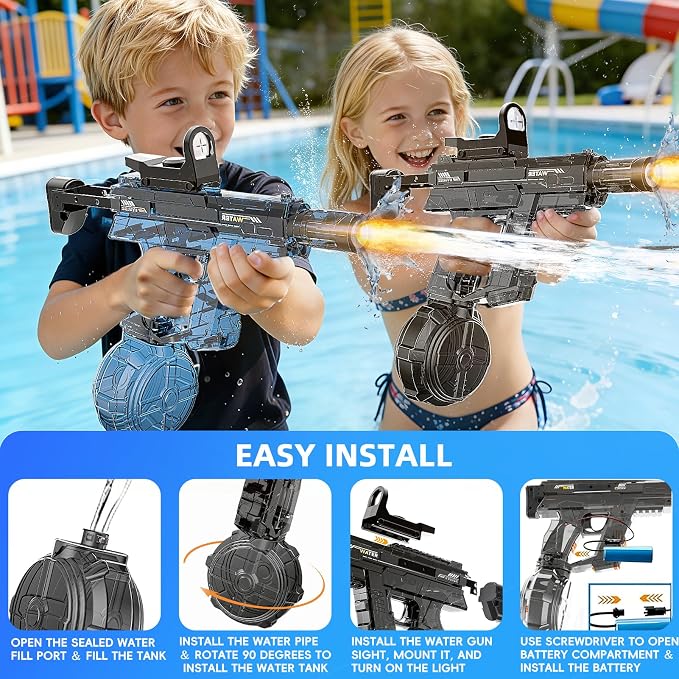 Electric Squirt Water Gun for Adults & Kid, Automatic Water Blaster Toy with Battery Powered, Long Range & High Capacity, Powerful Water Pistol for Outdoor Pool Beach Backyard Play Water Game