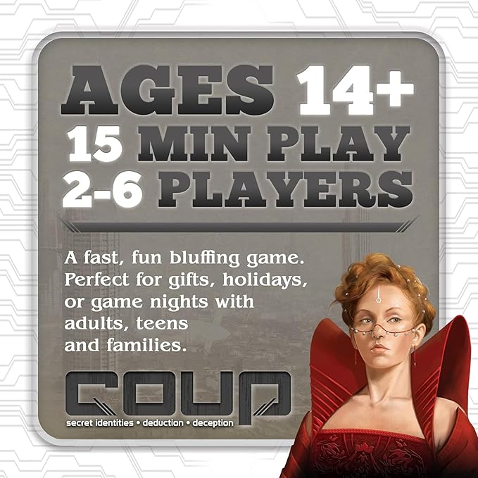Coup Card Game by Indie Boards & Cards | Fast Bluffing and Social Deduction Strategy | Hidden Roles, Deception, and Player Interaction | Quick 15-Minute Game for 2–6 Players | Adults, Teens, Families