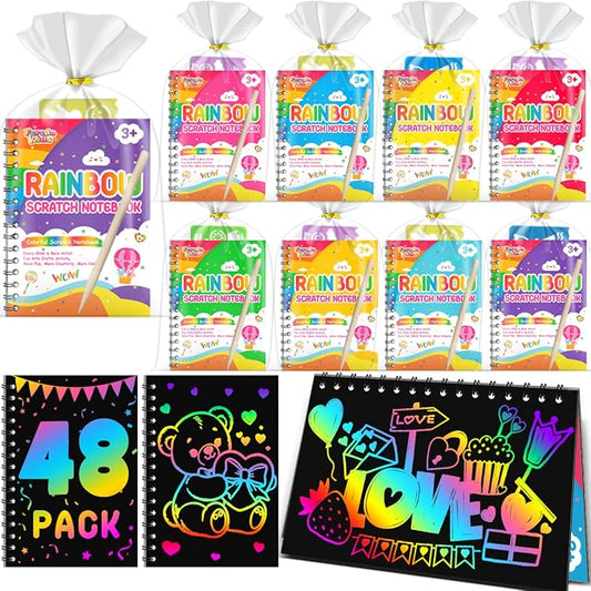 Scratch Paper Art Party Favors for Kids: 48 Pack Rainbow Scratch Notebook, Goodie Bags Stuffers Coloring Books Party Favors for Kids 3-12, Bulk Classroom Birthday Gifts for Student
