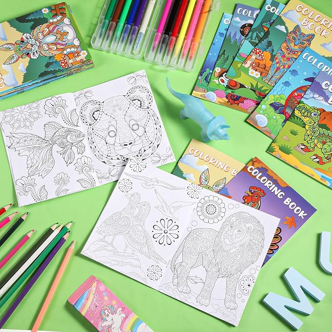 Pasimy 72 Pcs Mandala Animals Coloring Set Include 24 Mandala Animal Coloring Books 24 Color Your Own Gift Bags 24 Sets Markers for Kids DIY Painting Art Birthday Party Favor Classroom Activity Craft