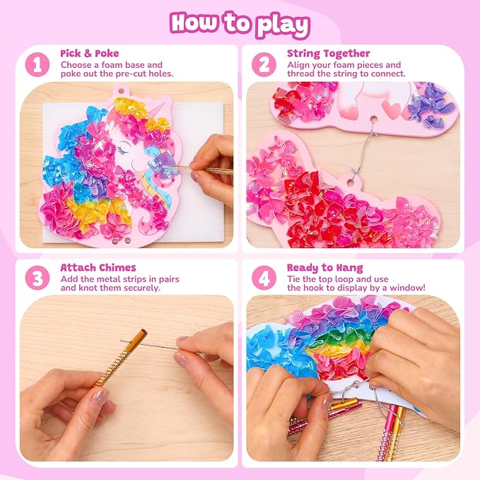 Poke-in Wind Chime Craft Kit for Kids, 3D Magical Fantasy DIY Set with Audible Wind Chime Pieces, 6 EVA Magical Figures, Mess-Free Creative Activity, Arts and Crafts & Birthday Gift for kids Age 3+