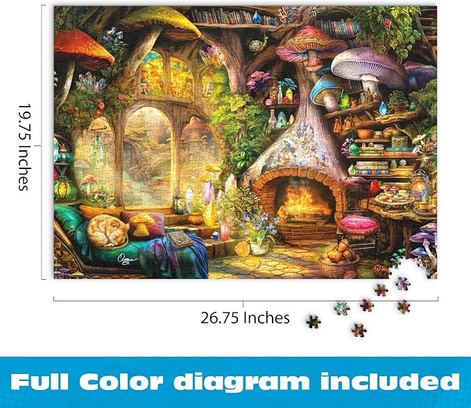 Buffalo Games Aimee Stewart Merry Mushroom Cottage 1000 Piece Jigsaw Puzzle - Rectangular, Fantasy Theme - Puzzles for Adults - Full-Color Poster - Recycled Board