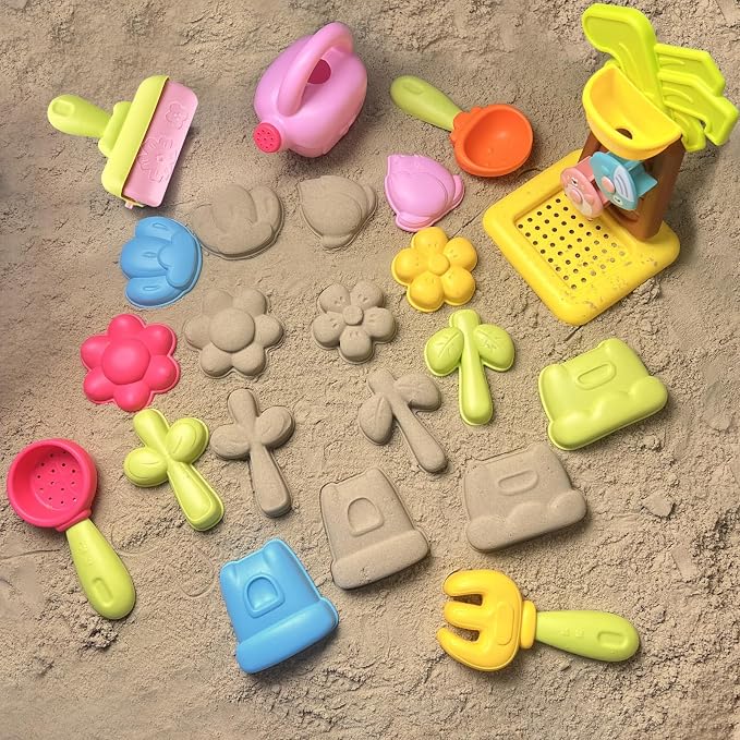 IOKUKI Sand Toys with Mesh Bag Including Sand Water Wheel, Beach Buckets, Shovels, Rakes, Molds, Outdoor Beach Toys Tool Kit for Kids, Toddlers, Boys and Girls (17 PCS) Age 3+