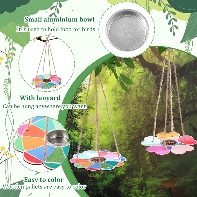 DoubleFill 96 Pcs Bird Feeder Craft Kits for Kids Ages 3-8 Make Your Own Bird Feeders Kids Arts and Crafts DIY Wooden Art Painting Flock Feeders for Outside DIY Vbs Crafts