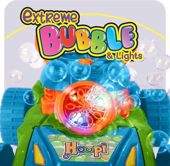 Hoopi Extreme Bubble Lawn Mower for Toddlers 1-3, Spill-Proof Kids Bubble Machine with Lights for 2-Year-Old Boy Birthday Gift, Bubbles Blowing Push Toddler Outdoor Toys for Ages 2-4 with 3 Bottles