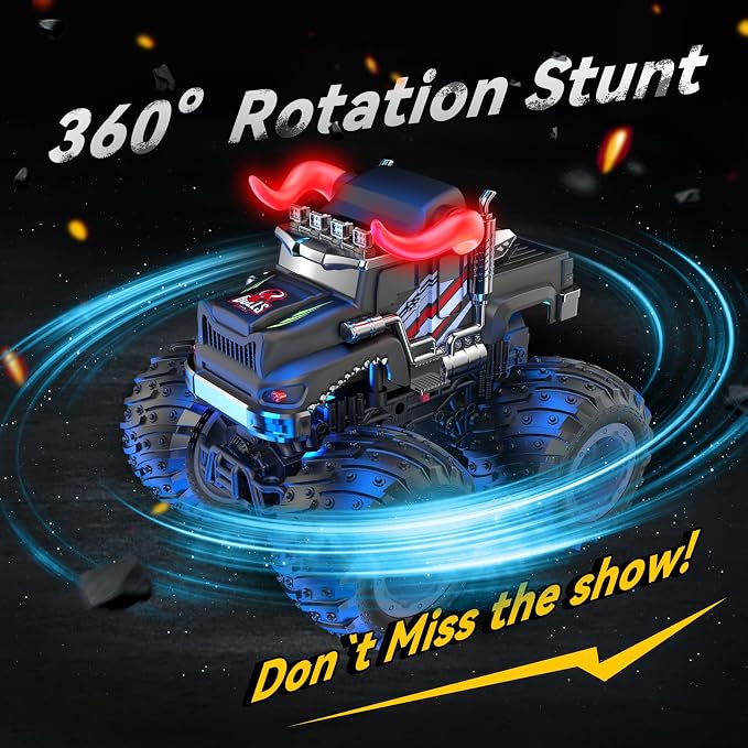 AUUGUU Remote Control Car, 2.4GHz Monster Trucks Toys with Light Spray, Birthday Gift for Kids 3 4 5 6 7 8, All Terrain RC Cars, Toddler Toys for Boys Girls 3+ Year Old (Bull)