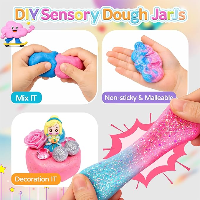 8-Pack Play Dough Jars, Reusable Sensory Play Kit for Kids, Non-Toxic, Educational Creative Playdough,Perfect Party Favors, Goodie Bags,Birthday Gifts for Boys Girls,Ideal for Home Preschool Classroom