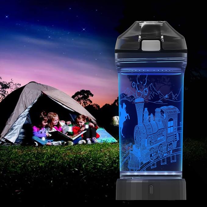 Lightzz Kids Train Water Bottle with 3D Glowing LED Light, Ideal Travel Cup Train Gifts for Back to School Girls Boys Child Holiday Camping Picnic, Light Up Glowing Bottle 14 Oz Tritan BPA Free