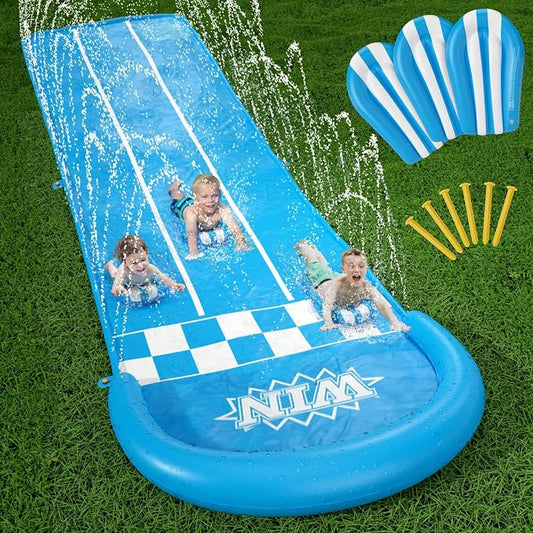 Jasonwell Slip and Water Slide - 20Ft Heavy Duty Lawn Slip Waterslide for Kids Adults with Splash Sprinkler N 3 Bodyboards Backyard Summer Outside Outdoor Water Play Toys (Race-3Lanes)