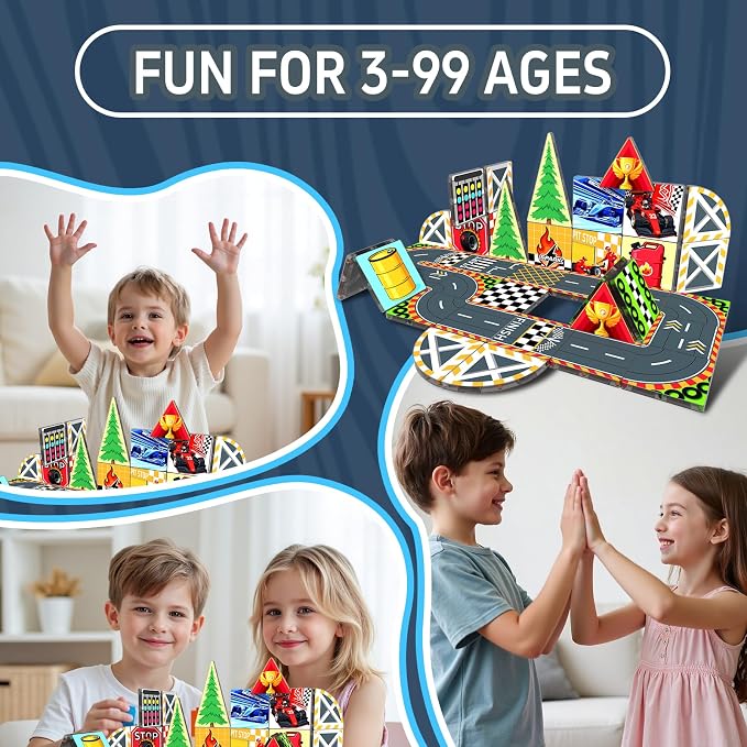 Magnetic Tiles Magnetic Building Blocks for Kids Ages 3-5 4-8, STEM Montessori Preschool Classroom Must Haves, Toddler Sensory Educational Toys for Boys Girls, Christmas Birthday Gift (Racing Car)