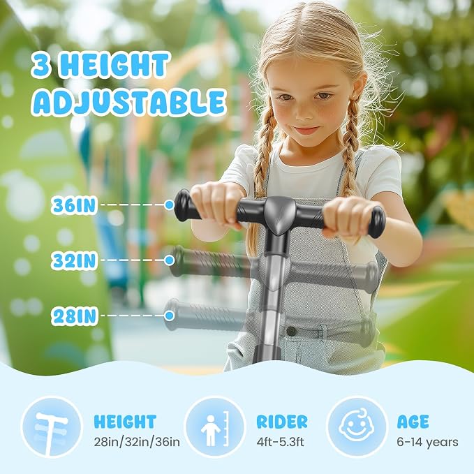 LIEAGLE Electric Scooter for Kids Ages 6-12, LED Light-Up Deck, Kids Scooters with 3 Adjustment Levels Handlebar to 36 Inches High,5.3" Wheel UL Certificated Kick Scooter