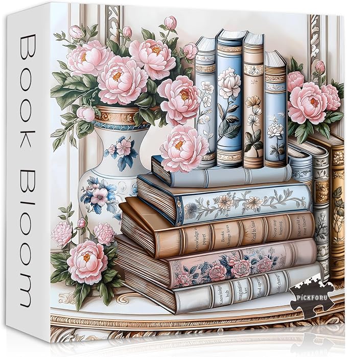 Wildflower Puzzles for Adults 1000 Pieces, PICKFORU Vintage Books Plant Art Wildflower Pages, Retro Aesthetic Floral Challenge Jigsaw Puzzle for Adults