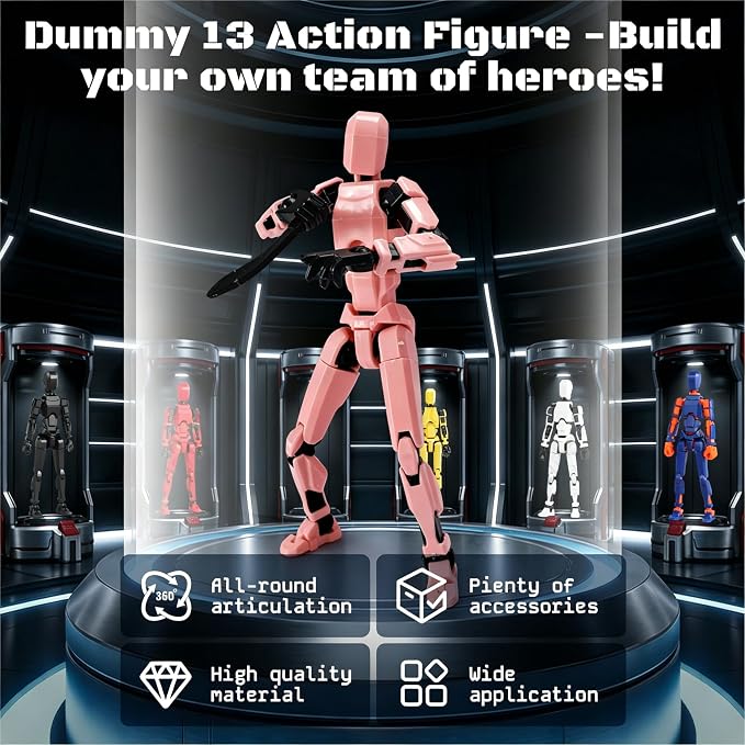 6 Packs T13 Action Figure Set (Assembly Completed), 3D Printed Multi-Jointed Movable Dummy 13，Titan13 Action Figure, Action Figure Desktop Decorations for Game Lovers Toy, Christmas Birthday Gift