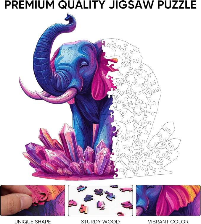 Ixfyloop Colorful Elephant Puzzles for Adults, Wooden Jigsaw Puzzles 500 Pieces, Unique Shape Animal Adult Puzzles with Storage Box, for Teen, Men Women Elders Seniors 17x17.7 inch