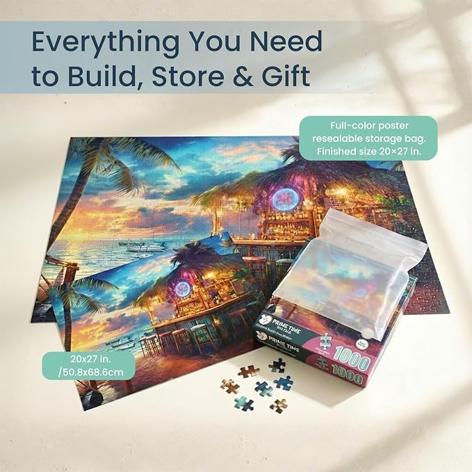 1000 Piece Jigsaw Puzzle for Adults - Beach Bar at Sunset - Challenging Puzzle Perfect for Game Nights - 1000 Piece Puzzle for Adults. 20x27 inches(Island Escape)
