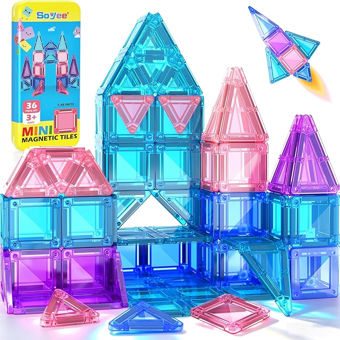 Soyee Mini Magnetic Tiles Kids Toys Travel Essential Games Magnet Building Blocks STEM Sensory Educational Toys for 3 4 5 6 7 8+ Year Old Boys Girls Christmas Birthday Gifts