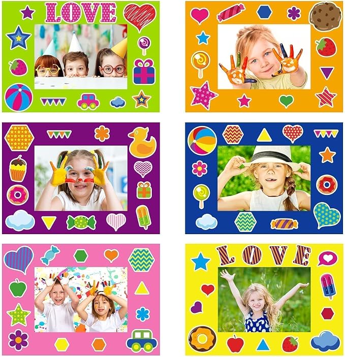 30Packs Picture Frame Crafts Kits for Kids, Summer Spring Colorful Holiday DIY Foam Picture Frames for Christmas Girls Gifts Game Activities Teacher Gifts Preschool Bulletin Board Decoration