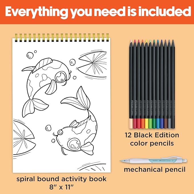 Faber-Castell Anime Drawing Kit: Japanese Adventures Edition | Step-by-Step Instruction Book with 20 Practice Pages, Color Pencil Set & Drawing Supplies for Kids, Summer Craft Supplies (1 Book)
