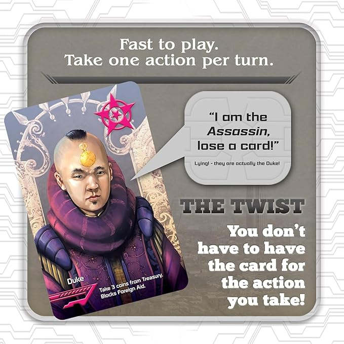 Coup Card Game by Indie Boards & Cards | Fast Bluffing and Social Deduction Strategy | Hidden Roles, Deception, and Player Interaction | Quick 15-Minute Game for 2–6 Players | Adults, Teens, Families