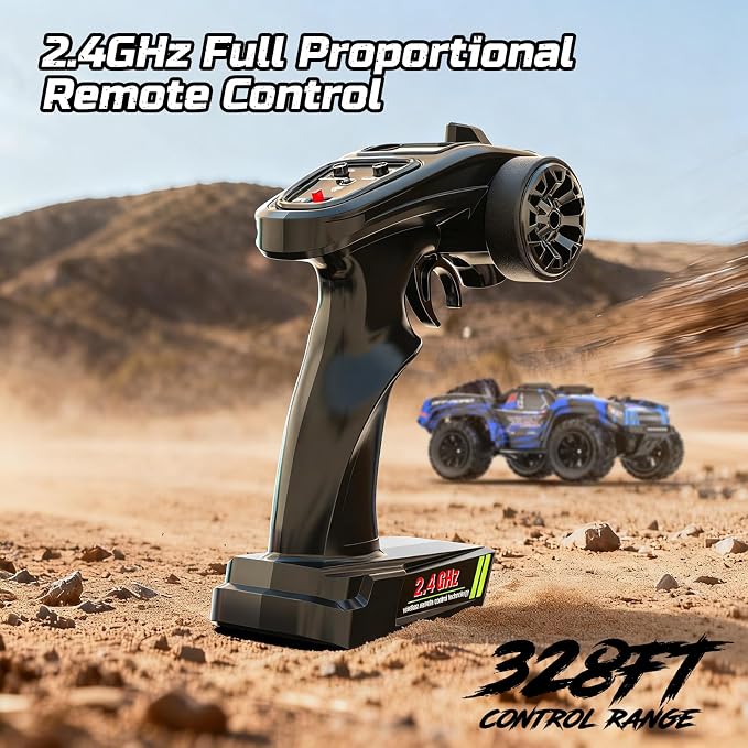 DEERC 1:12 Fast RC Cars 45KPH, 4WD High Speed Short Course RC Truck, Off-Road All Terrain Remote Control Car with 2 Batteries & Spare Tire, 2.4GHz Desert RC Monster Truck for Adults Kids Boys Gift