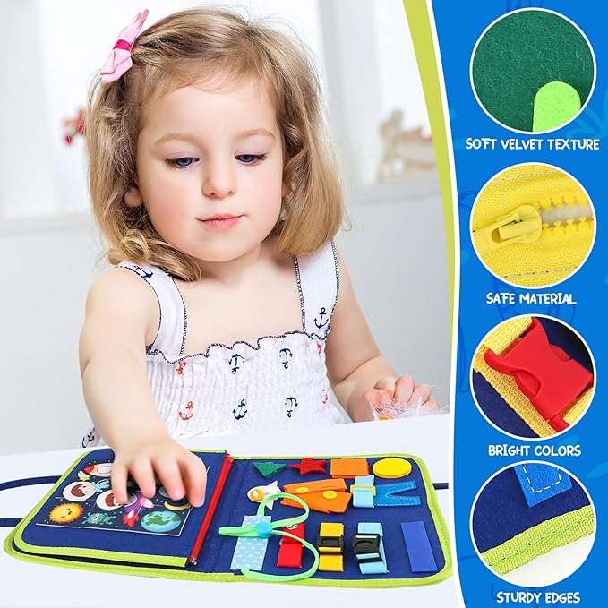 Toddler Busy Board, Montessori Sensory Toys for Boys, 1-4 Year Old Girl Toddler Travel Toys, Educational Learning Activities Board for Motor Skills, Birthday Gifts for Airplane Car, Pink