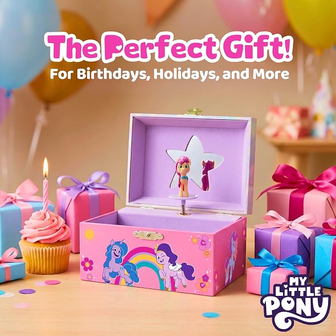 My Little Pony Jewelry Box for Girls Musical Jewelry Box with Spinning Sunny Starscout Figurine, My Little Pony Toys for Kids Ages 3-5 Plays My Little Pony Theme Song