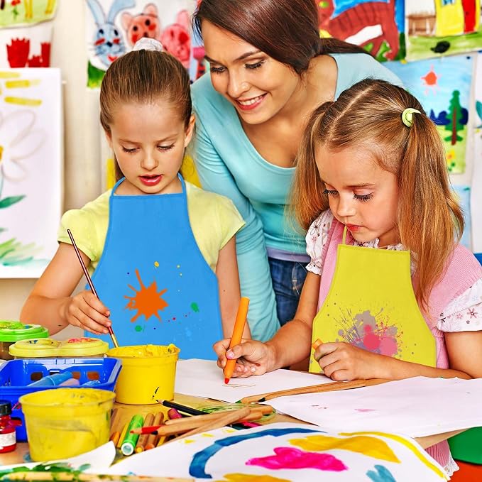KUUQA 16/24/30/36/40Pcs Kids Apron Painting Aprons for Kids, Kids Paint Apron Art Smock for Classroom Painting Party Supplies