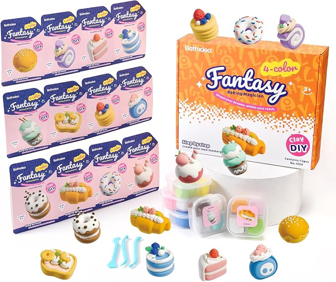 Both idea Air Dry Clay Kit, Cake Theme | 12 Packs, Non-Toxic Kids Gift | School & Party: Perfect for classroom art activities, birthday party favors, creative family DIY, and holiday celebrations.
